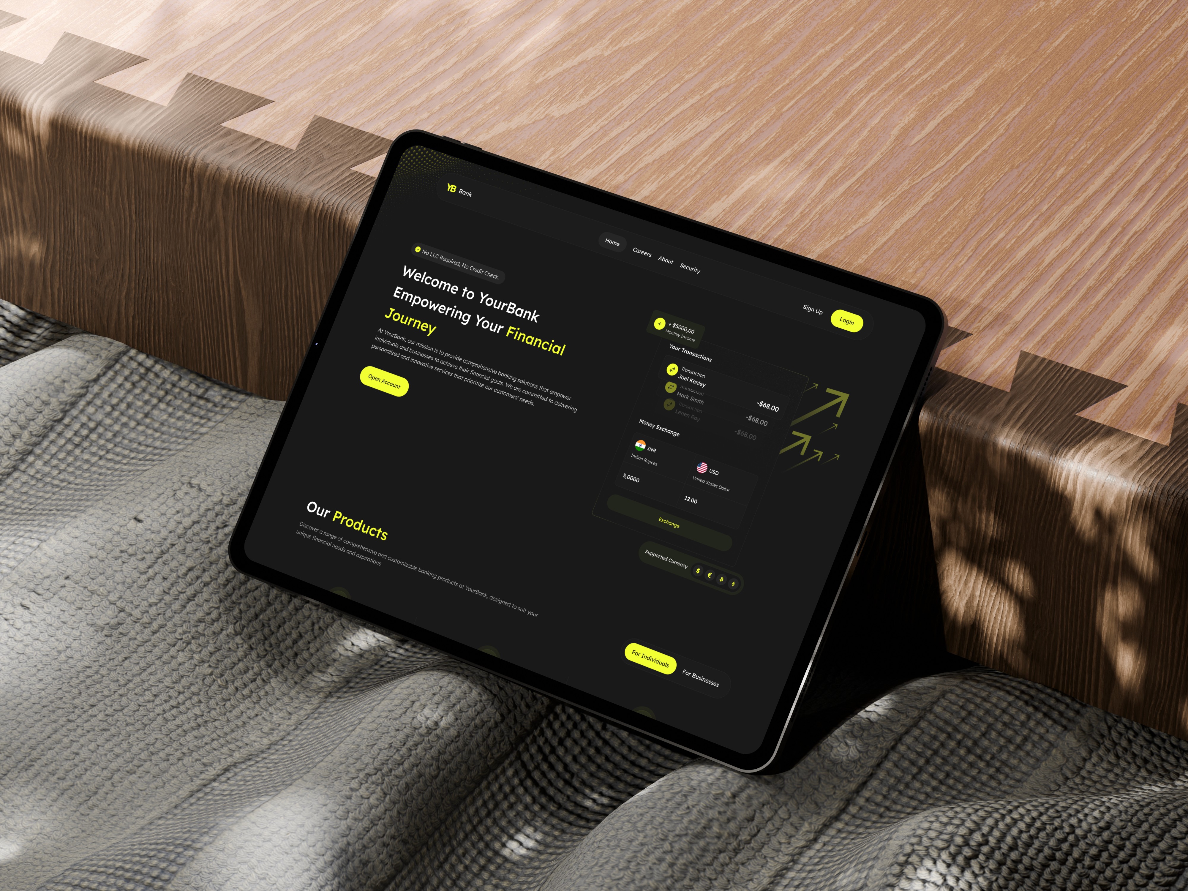 Tablet Mockup of  YB - Bank 
