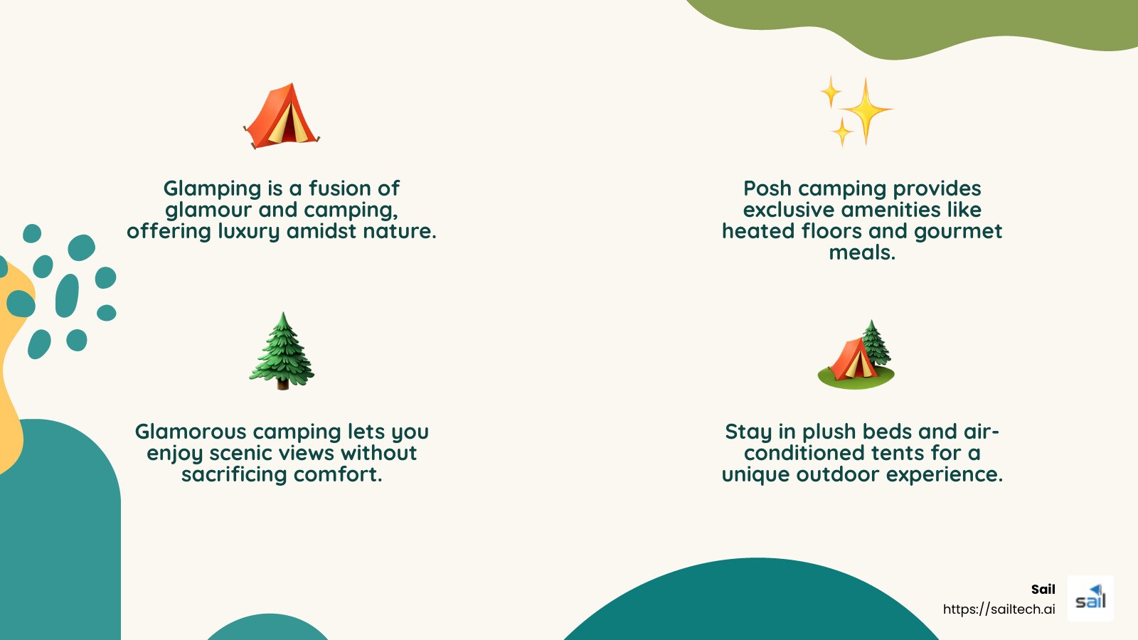 Glamping Definition - luxury camping holidays infographic 4_facts_emoji_nature