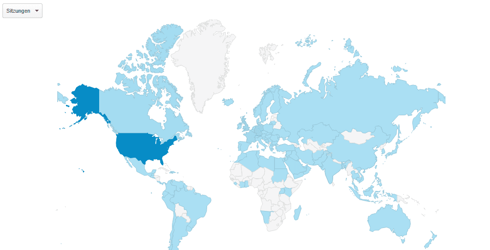 die farbige Weltkarte markiert die internationale Nutzung einer Webseite