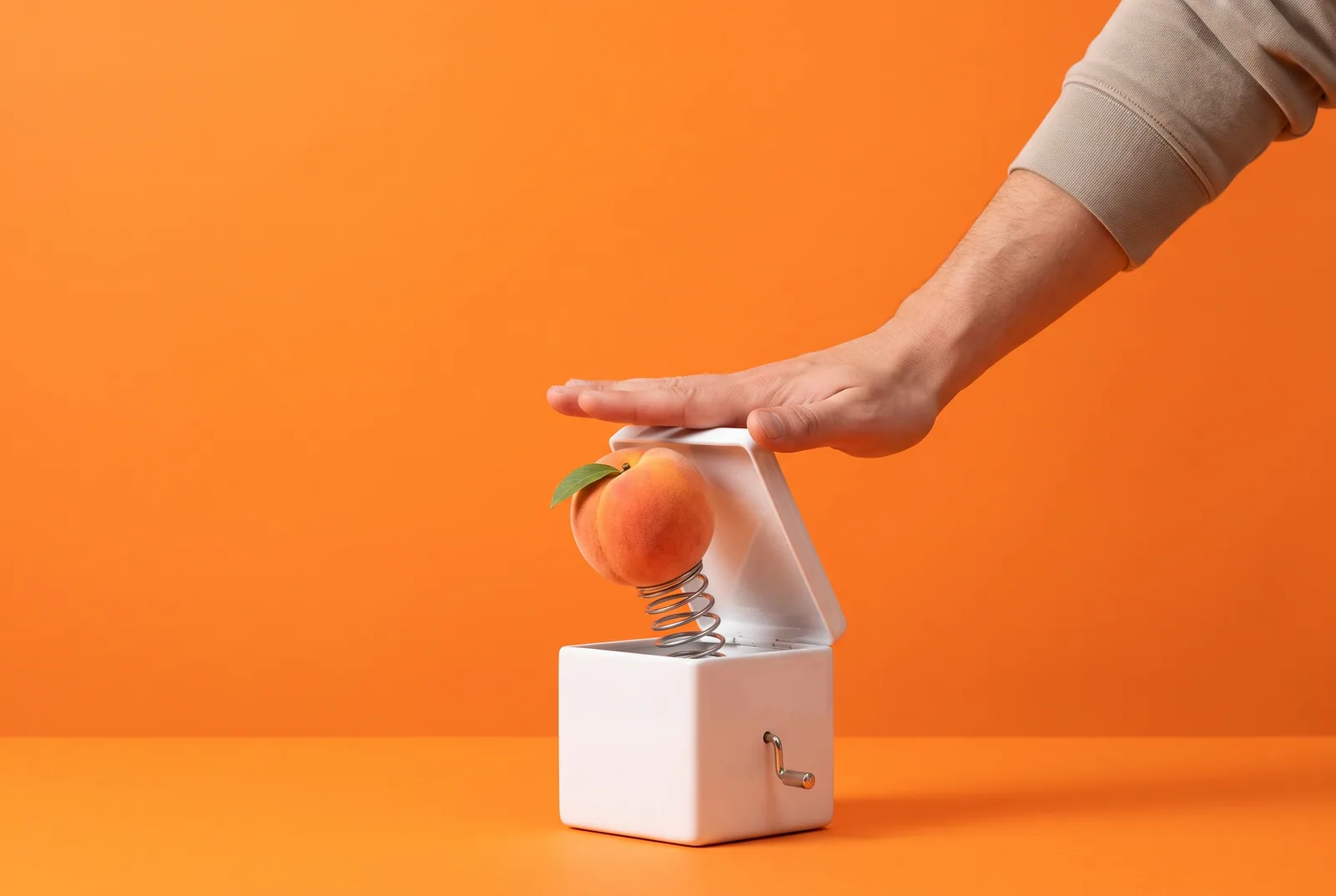A peach popping out of a jack-in-the-box as a hand pushes the lid, when NSFW still shows up after you block NSFW on Reddit