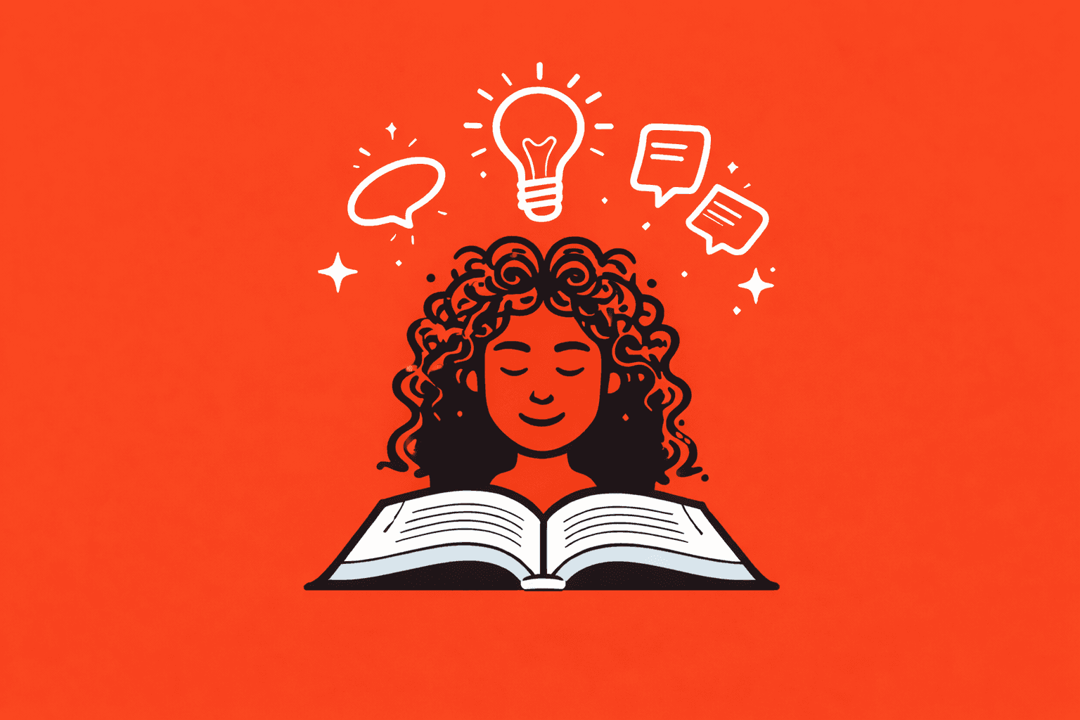 Illustration of a woman reading the Bible, representing learning, prayer, and spiritual growth.