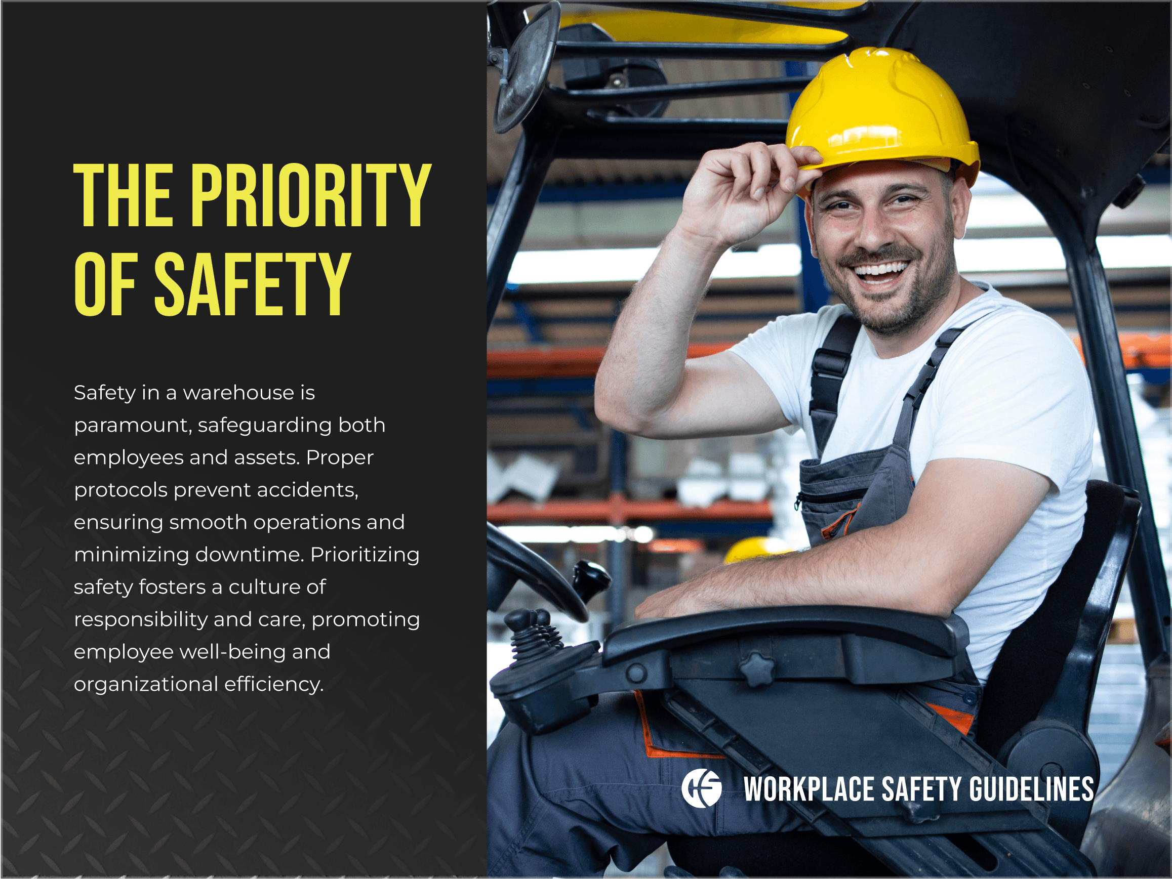 C&S priority of safety slide man smiling on forklift