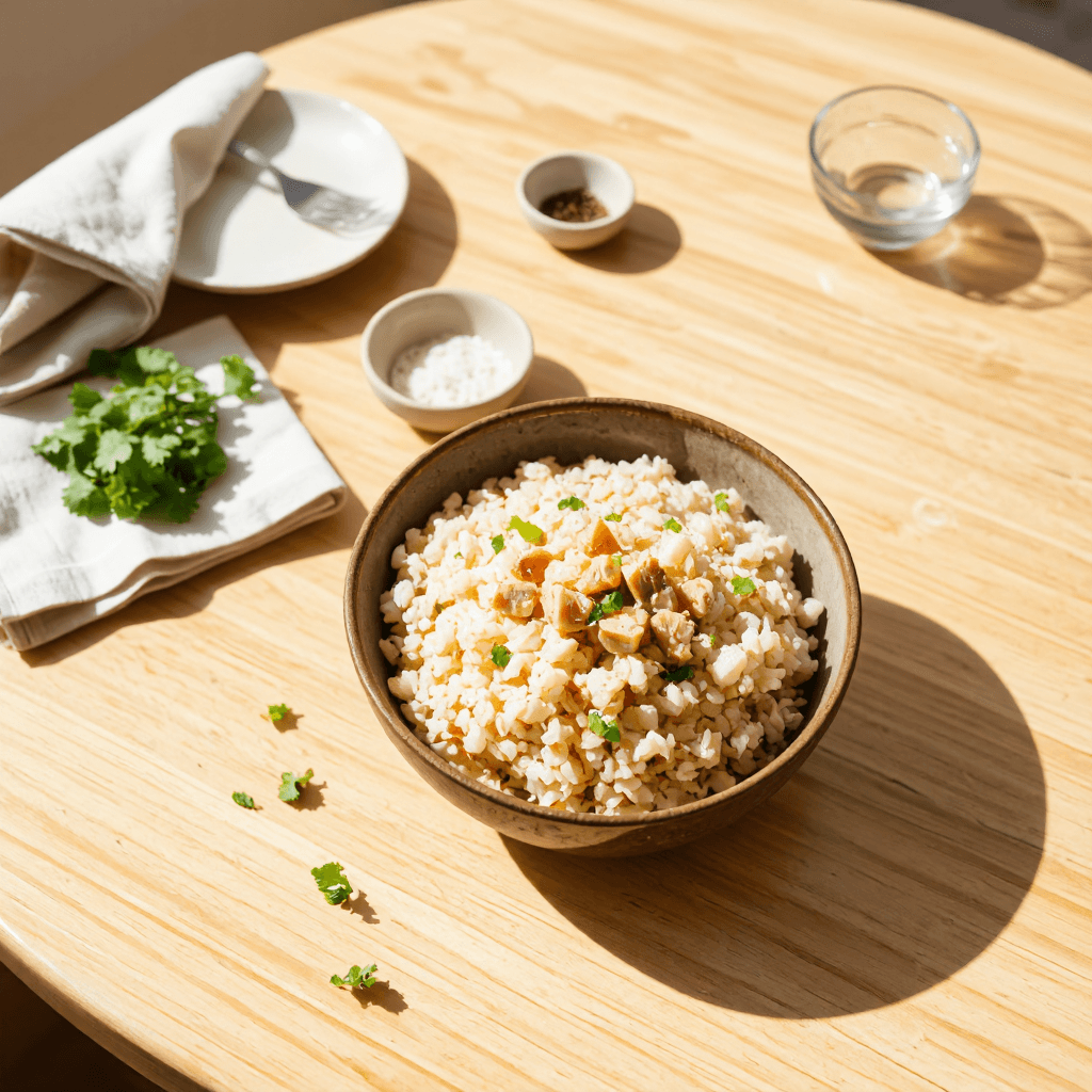 product photography of a bowl of tuna rice