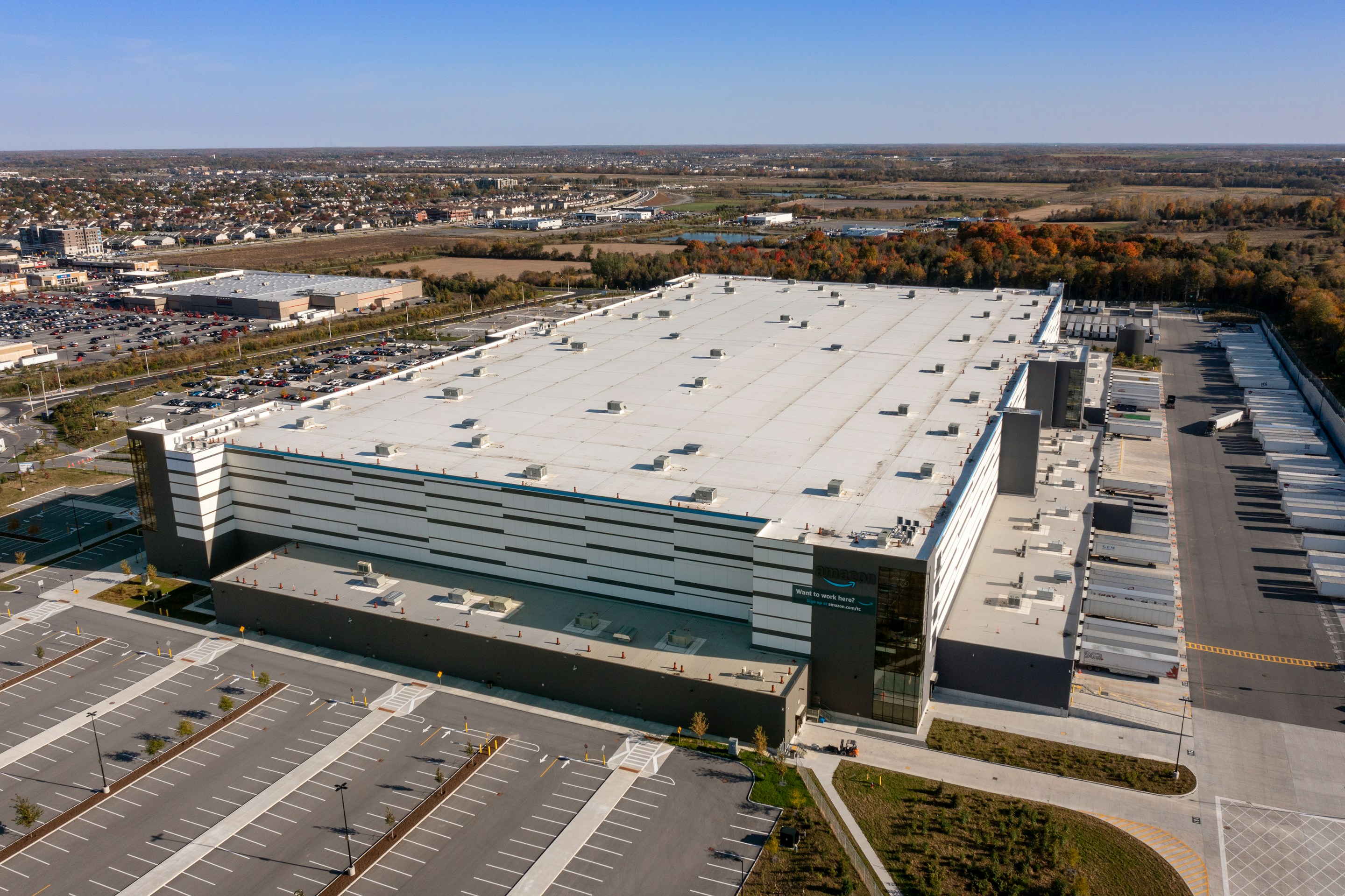 Large commercial building with an expansive flat roof