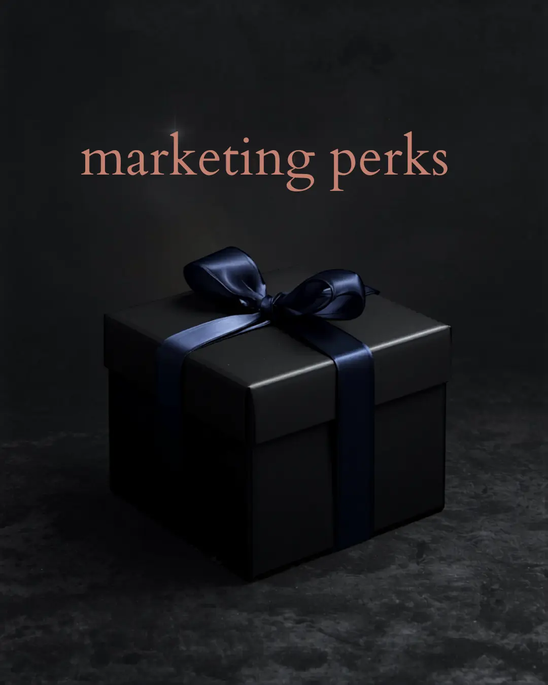black gift box with te words marketing perks bradenton, fl