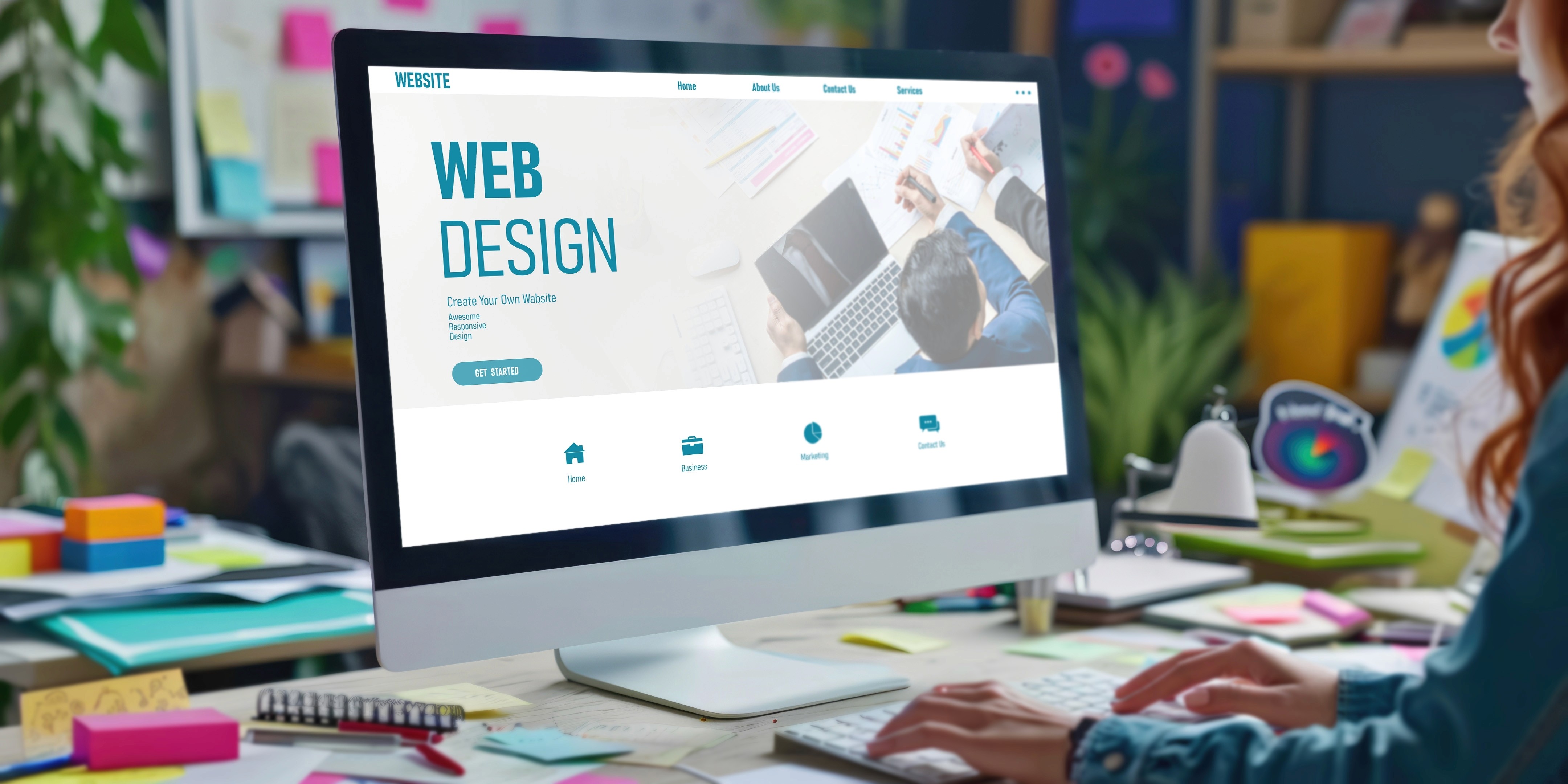 Laptop screen showing website wireframe of a final design.