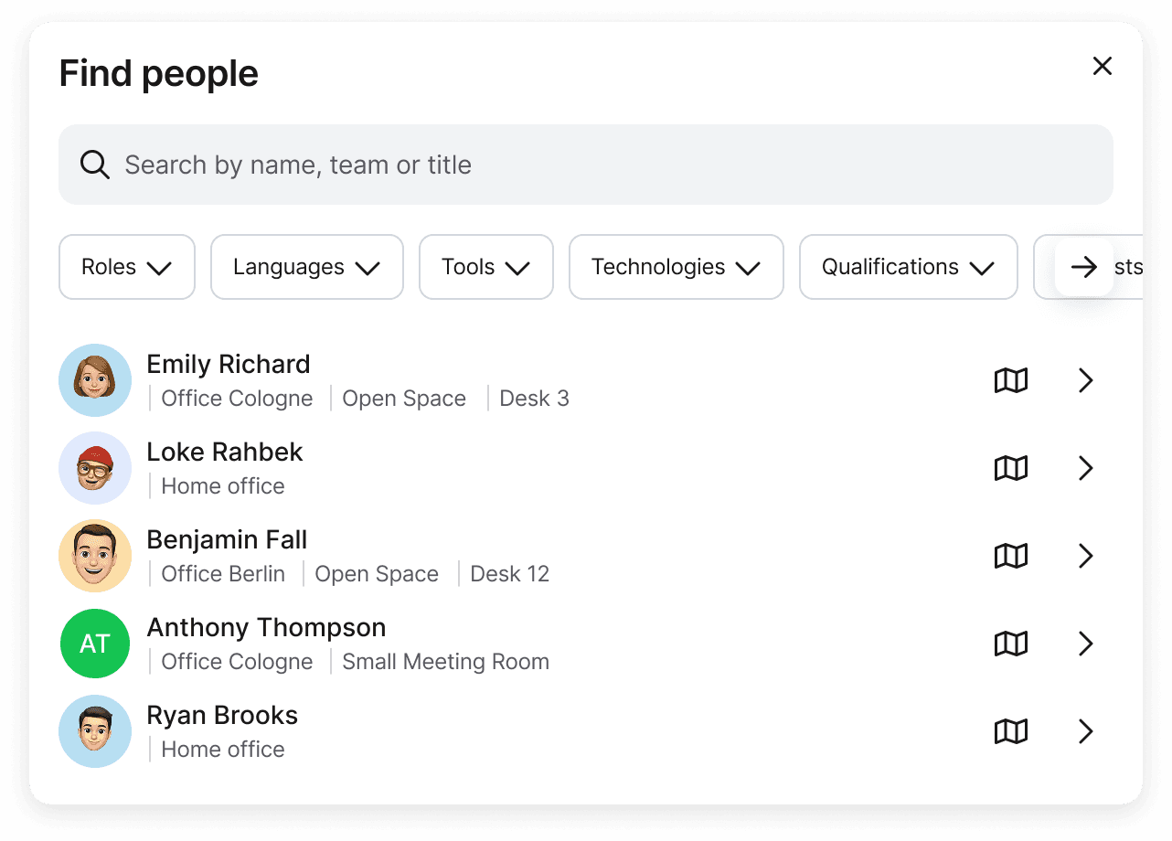 Booking details (e.g., time slot and specific table) in the planner assist in finding the right resource