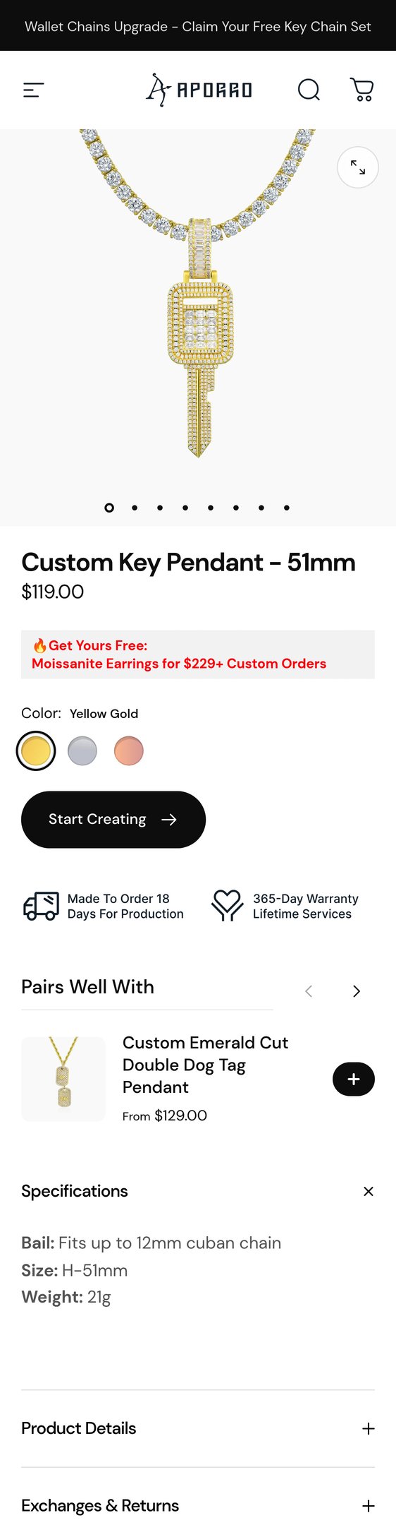 Jewelry product options include: pendant for Custom Key Pendant - 51mm from APORRO.