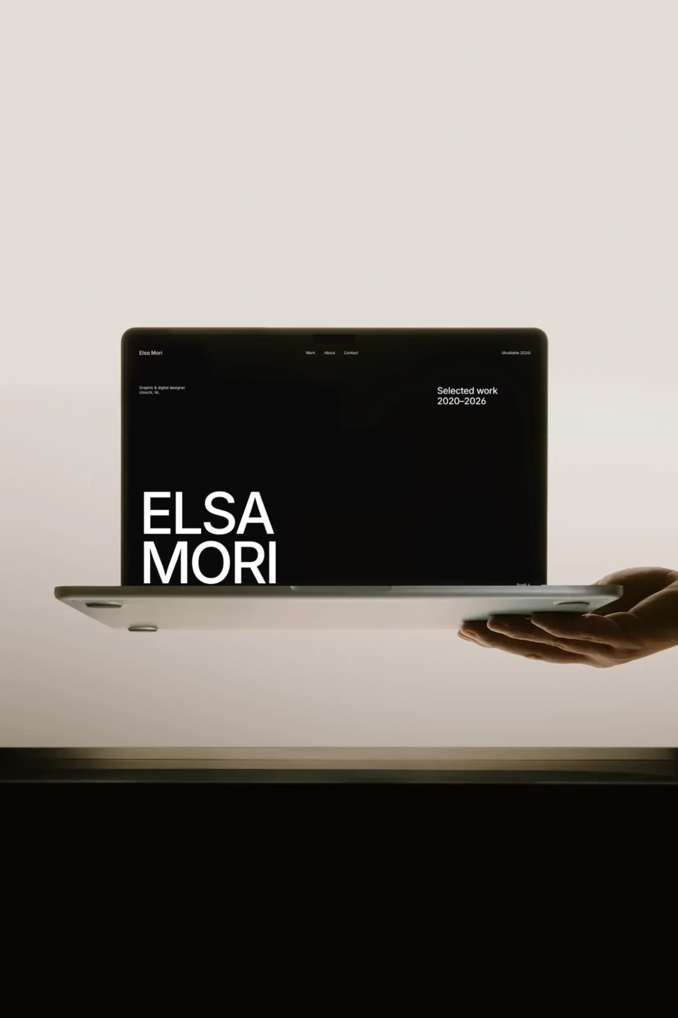 Elsa Mori Framer template on a laptop