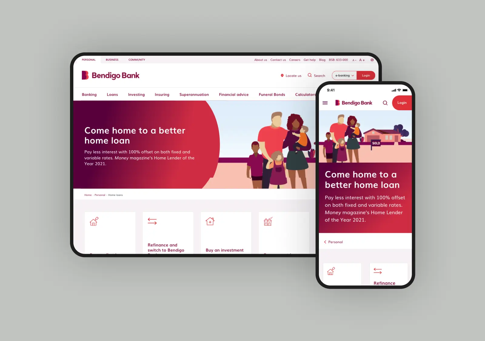 Desktop and mobile screens of old home loan page