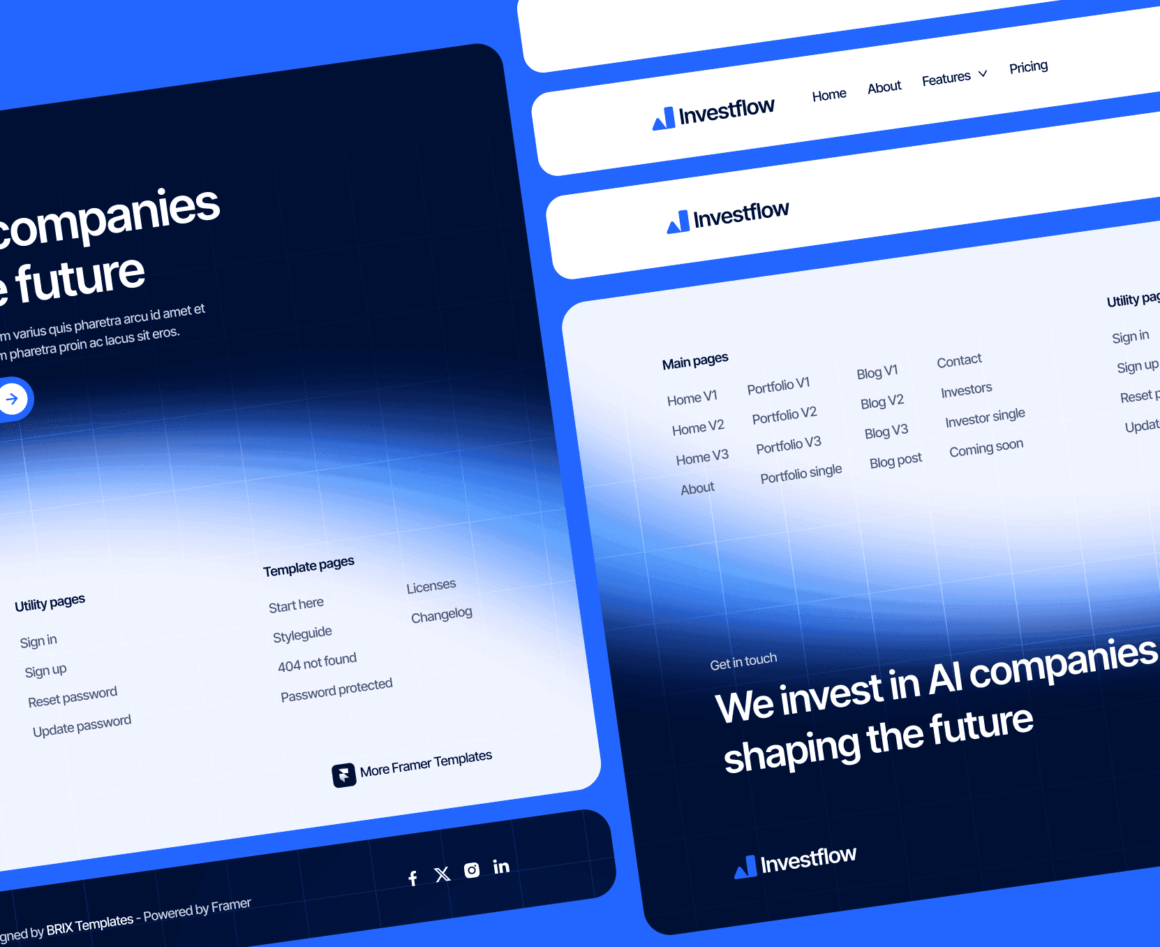Investflow - 3 Headers And Footers Included - Investing Firm Framer Template