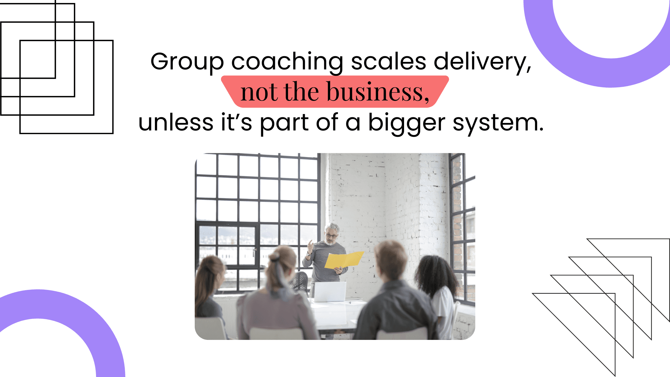 Coach presenting to a small group in a workshop, showing how group coaching scales delivery when built into a larger system.