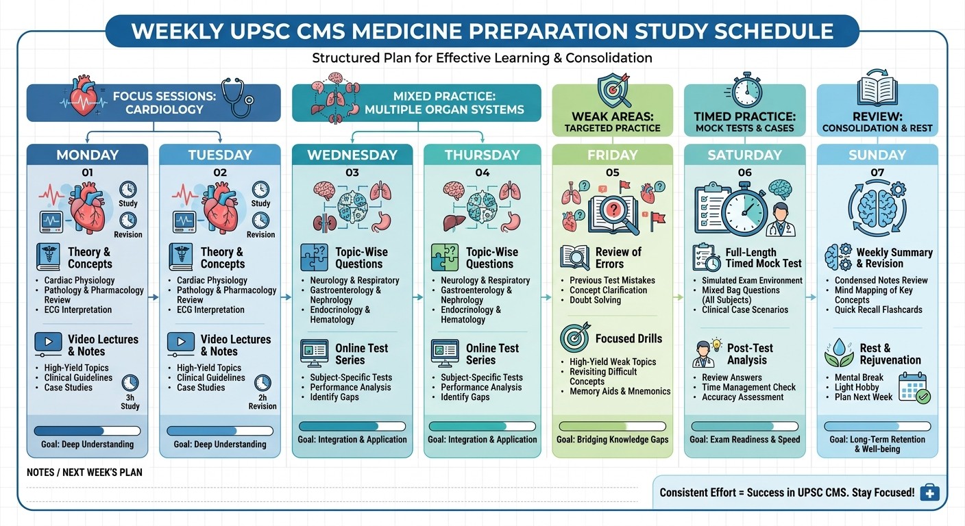 Weekly UPSC CMS medicine case practice schedule