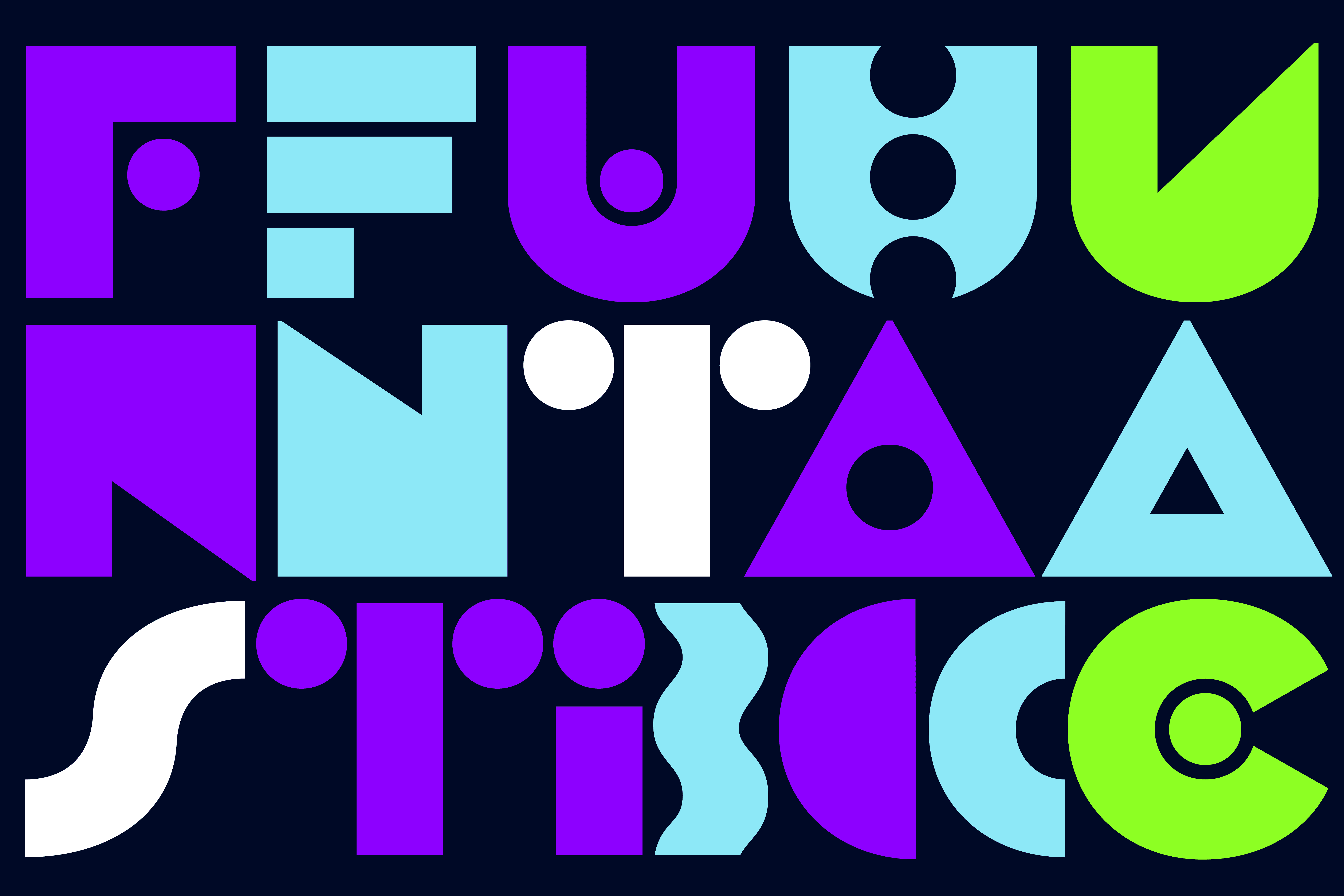 Abstract design featuring colorful geometric shapes and stylized text, creating a vibrant composition.