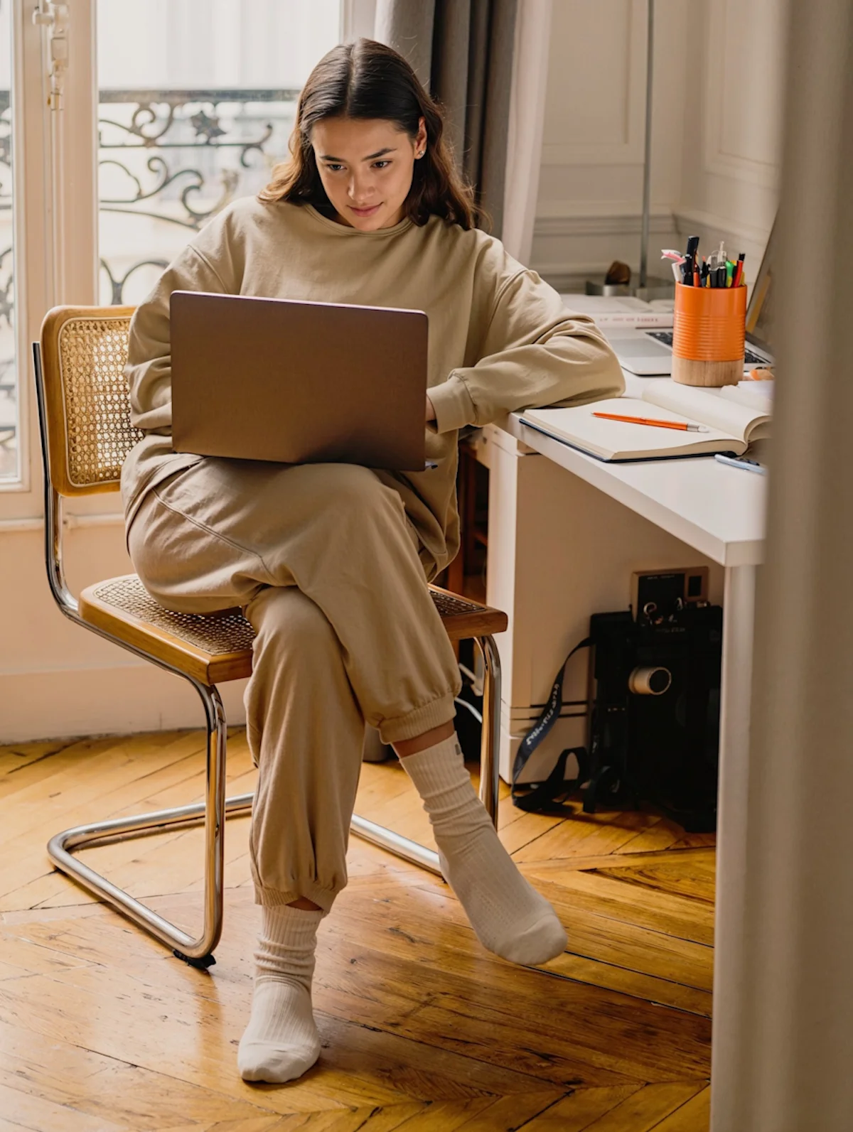 A freelancer working on her laptop
