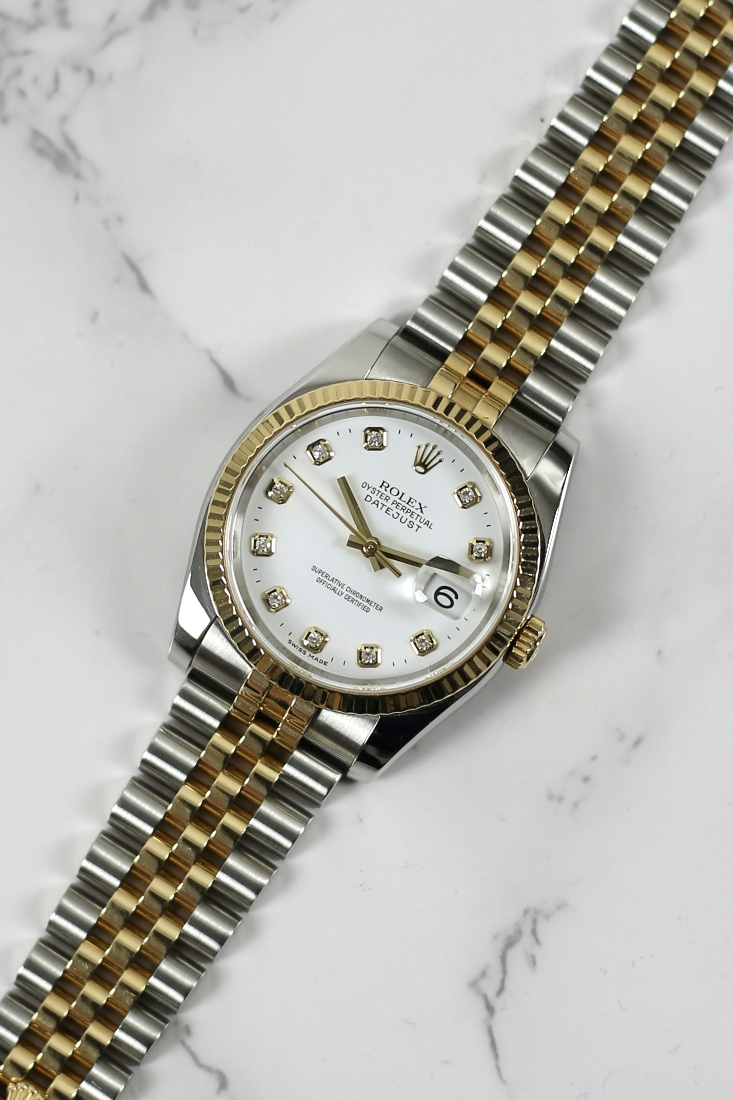 DATEJUST WHITE DIAMOND HIDDEN CLASP JUBILEE (STEEL & GOLD)