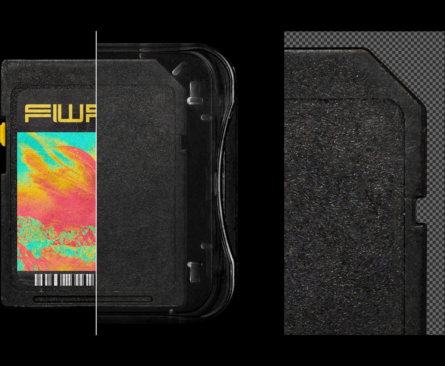 Macro close up of the SD Card Mockup highlighting the high resolution plastic grain and texture