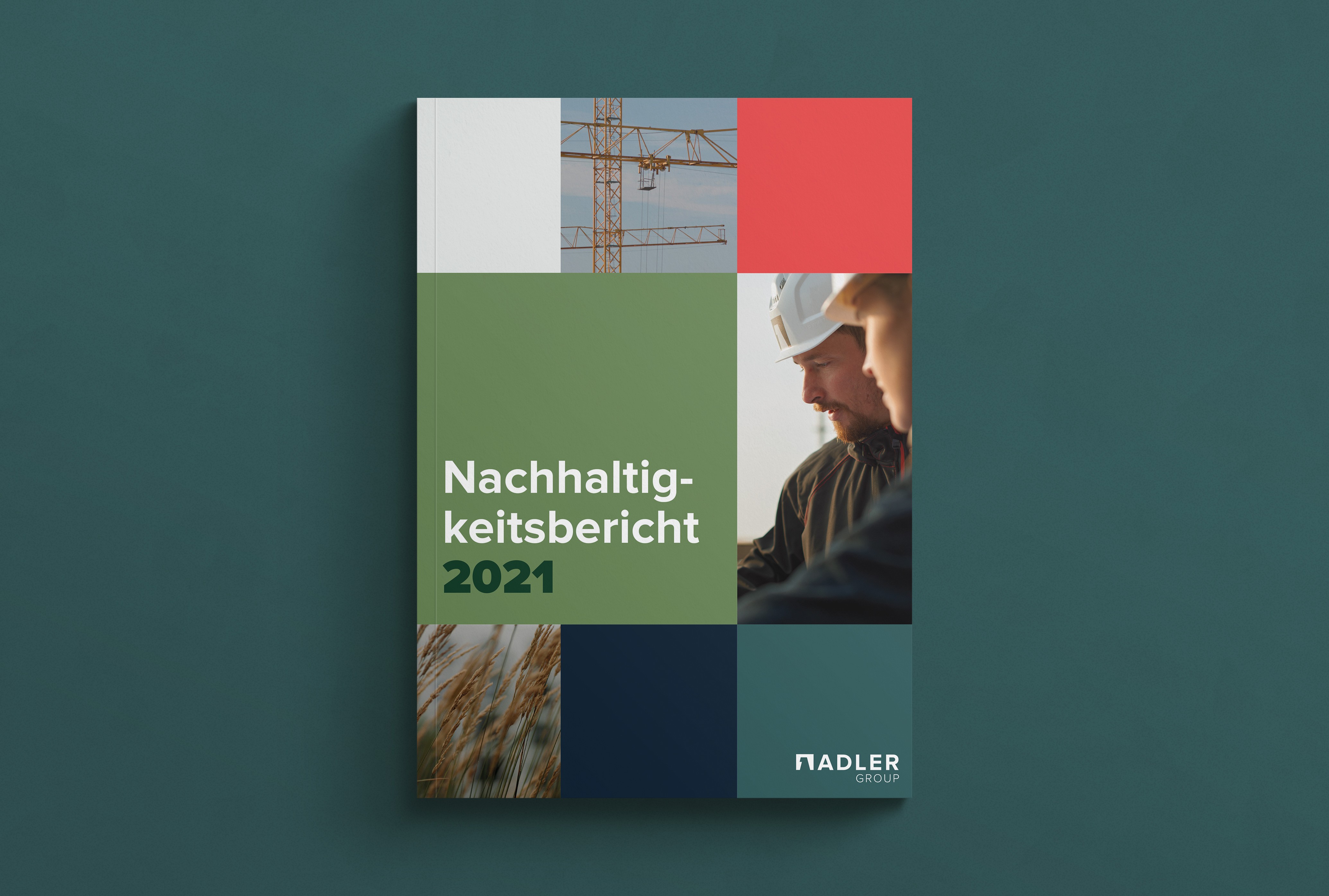 Editorial Design für den Sustainability Report der Adler Group – klare Gestaltung mit präziser Typografie und strukturierter Bildsprache