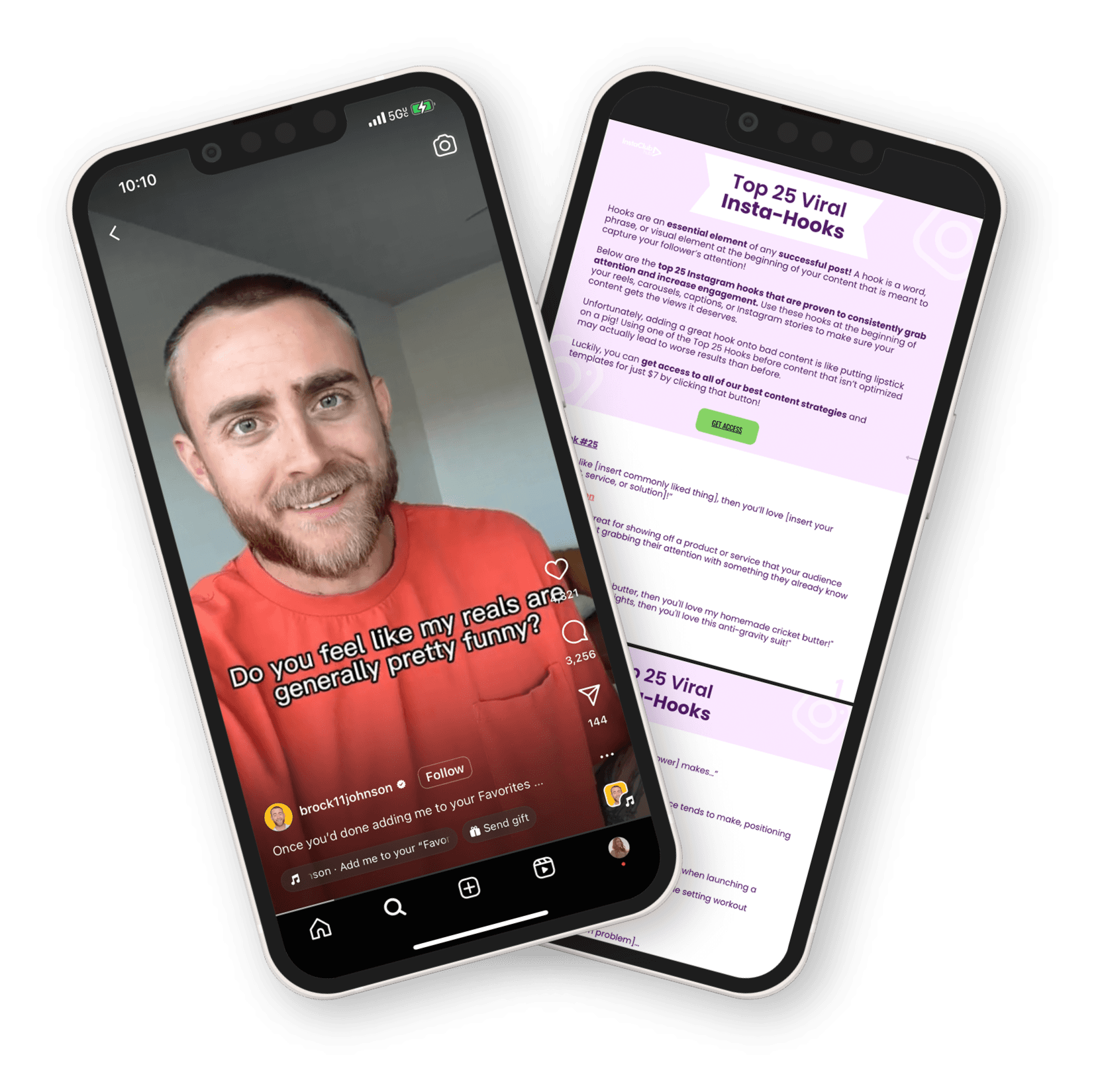 Two smartphones displaying Instagram video hooks - Viral Hooks for Instagram