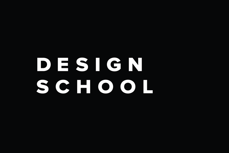 The words “DESIGN SCHOOL” are displayed in white capital letters against a solid black background. The letters are centered and spaced evenly apart, with no additional graphics or text present.