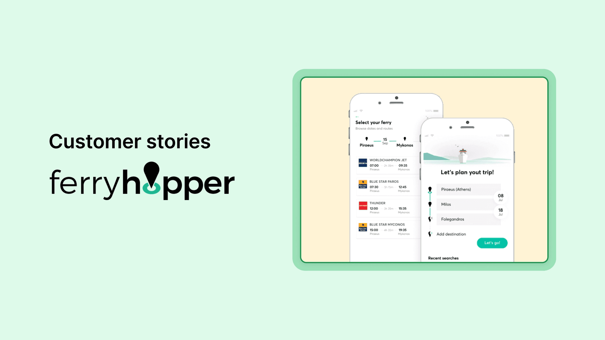 Highlighting the UI of Ferryhopper app on the cover before leading to the customer story about how they used the Useberry app for effective microcopy testing and research.