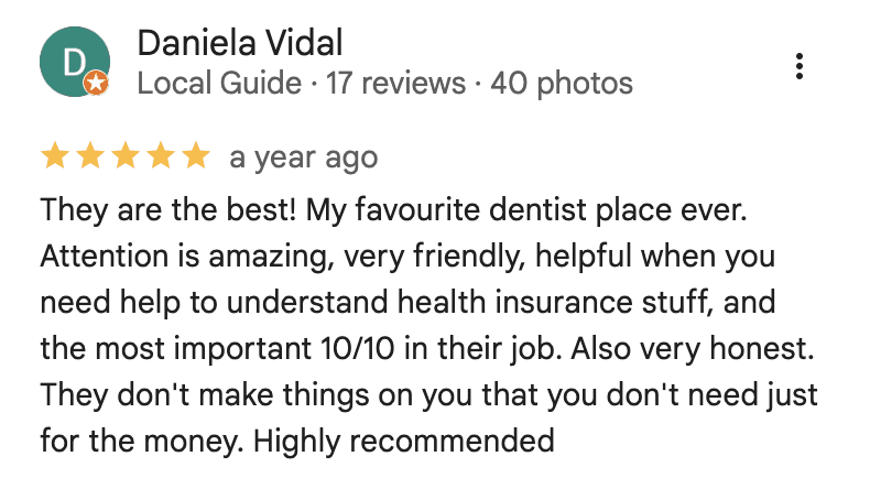 Midtown Dental Studio on Eglinton review from Daniela Vidal on Google: best dentist in Midtown Toronto, Ontario