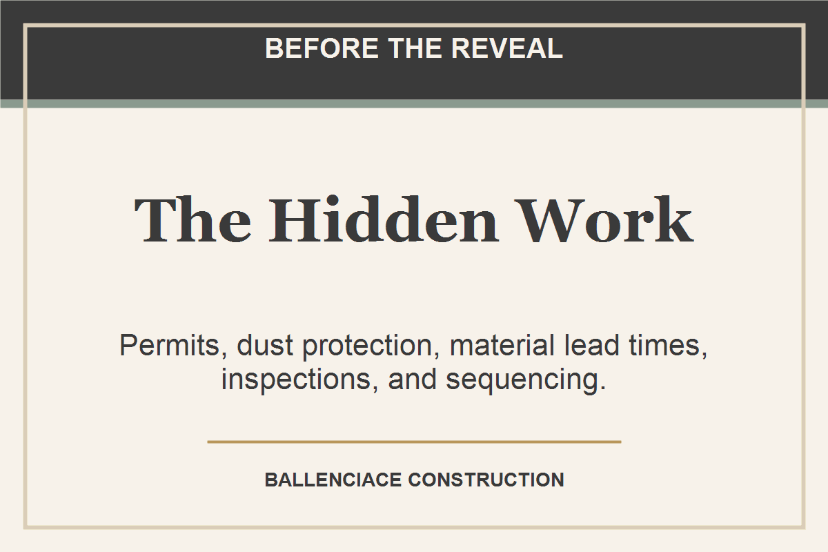 Editorial graphic showing hidden Tampa Bay remodel planning work before the reveal