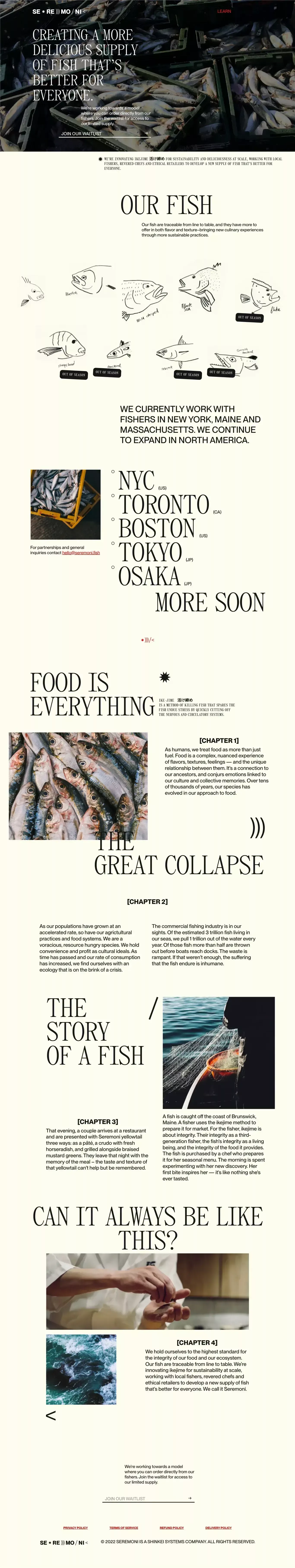 Seremoni Fish other page screenshot showcasing Food & Drinks and Ecommerce design