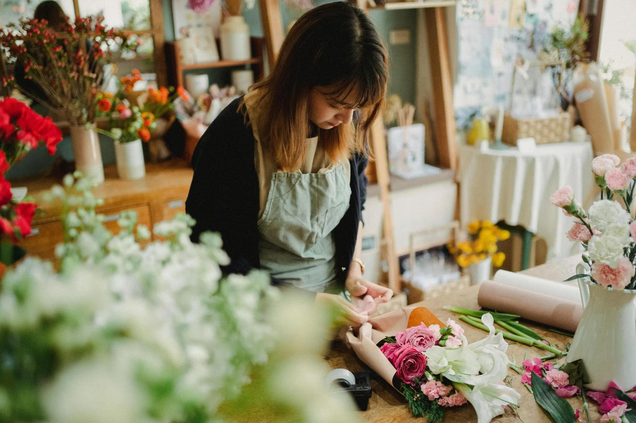Florist working in flowershop
