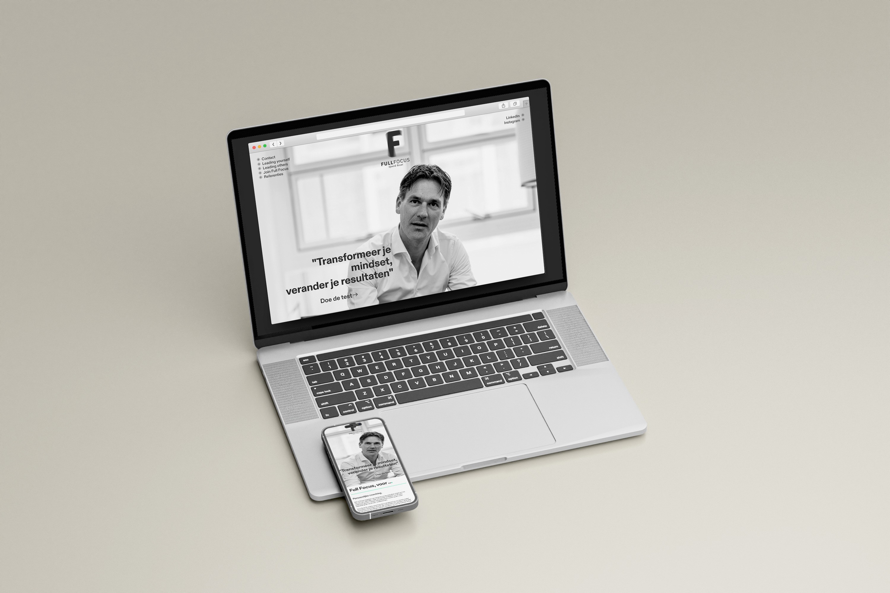 Laptop with website mockup for Full Focus coaching