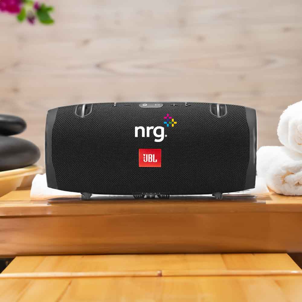 An Image of an NRG Branded wireless speaker