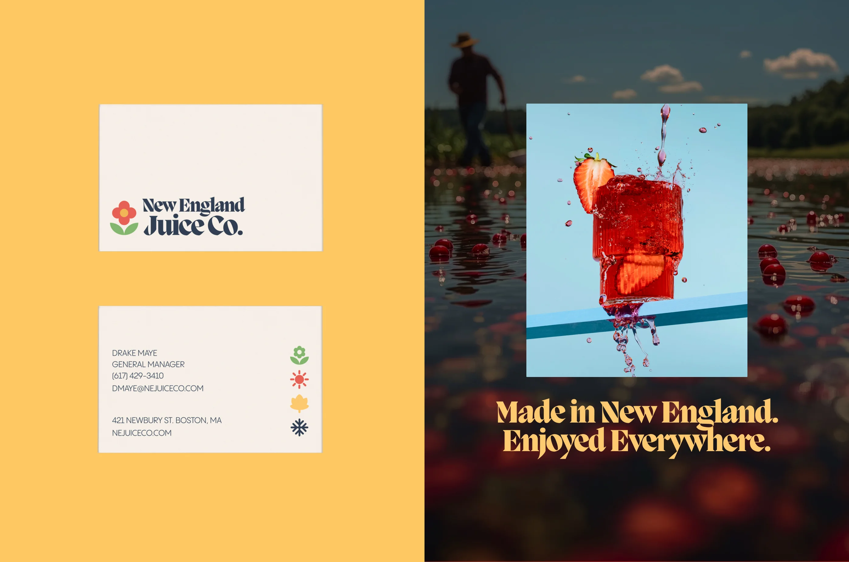 New England Juice Co. — Business Cards layout — Stationary Design