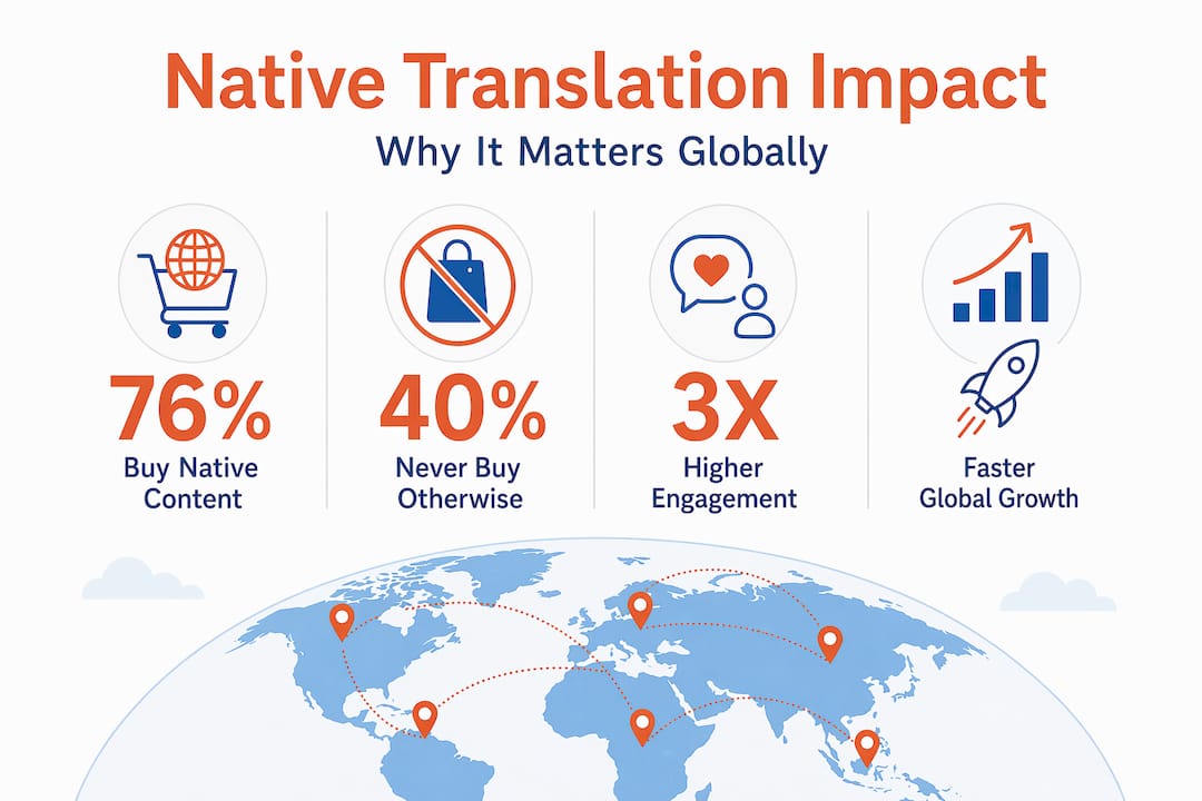 Infographic with global translation statistics and benefits