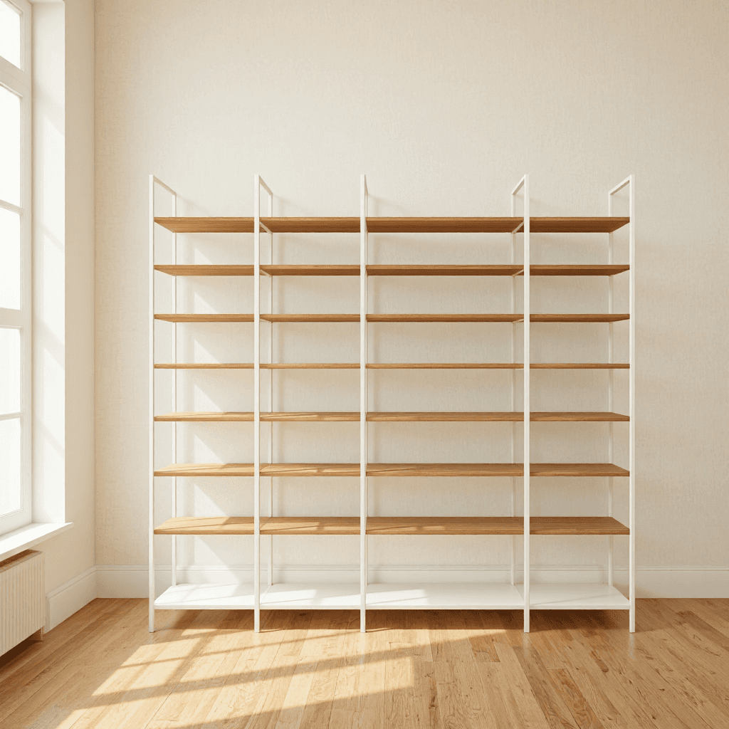 product photography of a decorative shelving unit for storage and display