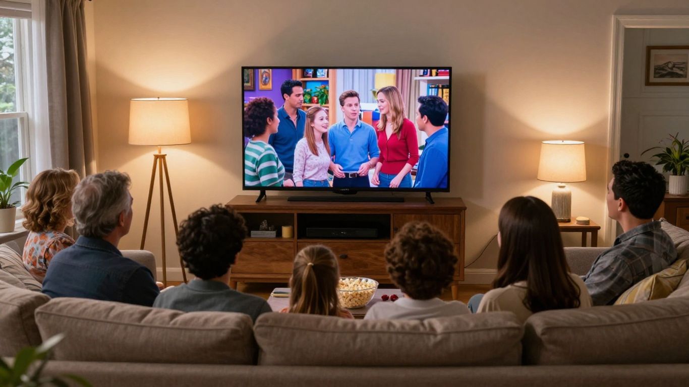 A family watching sitcoms at home
