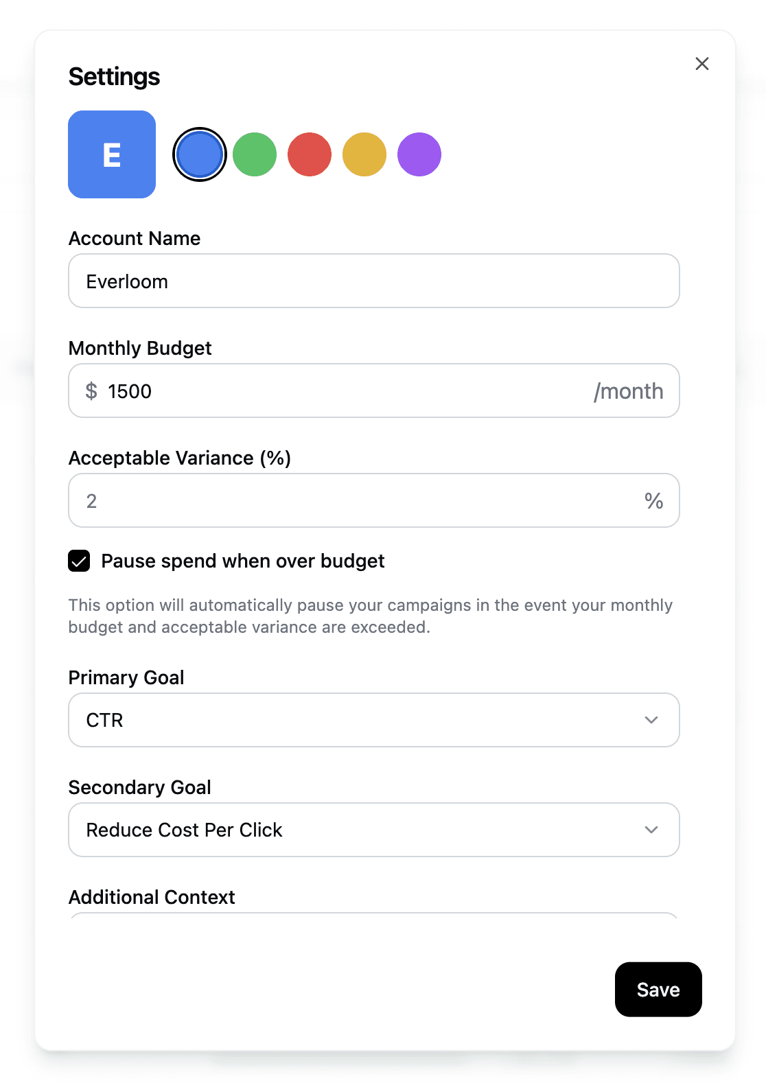 An image of Freelio's budget ui