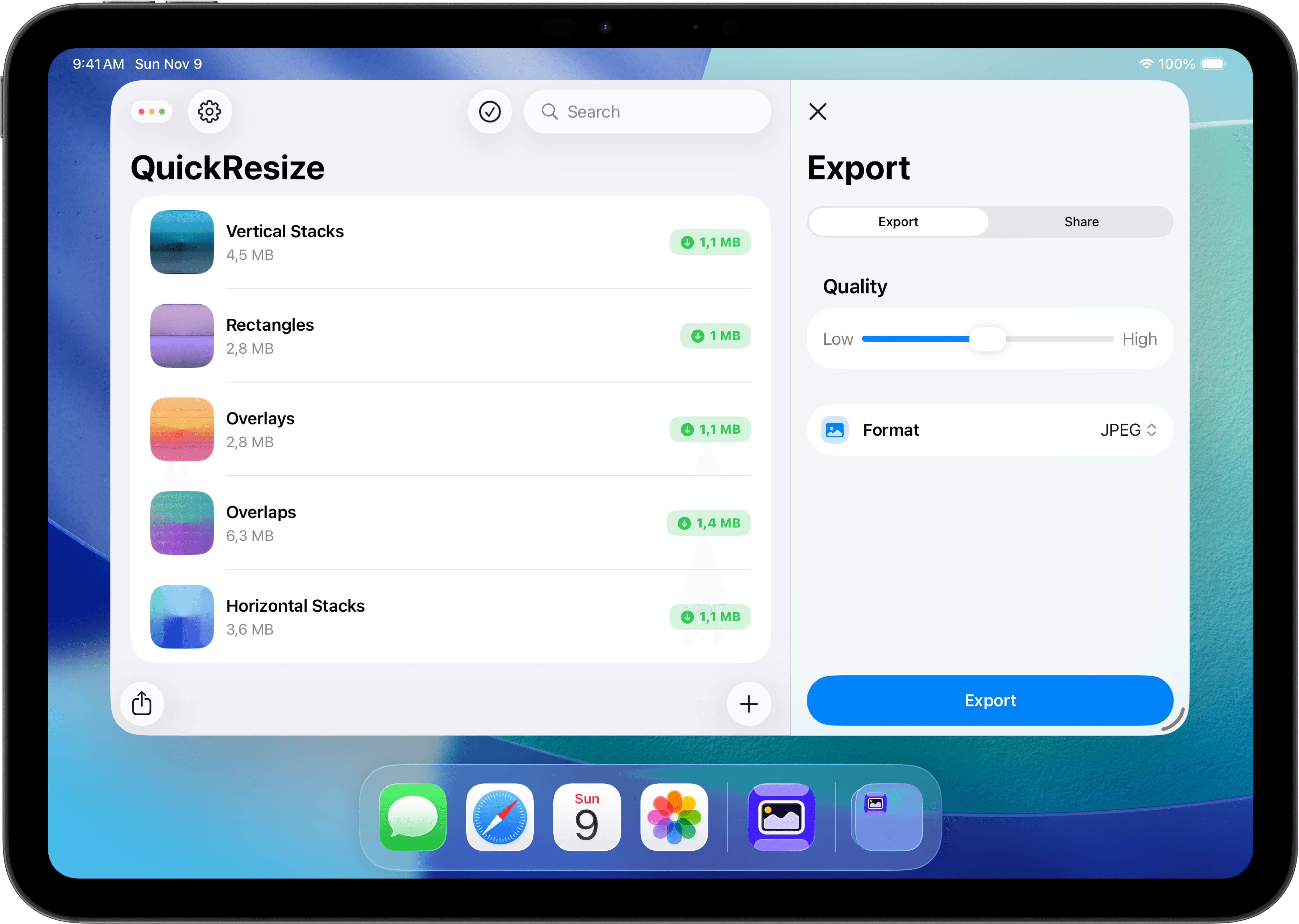 QuickResize app on iPad