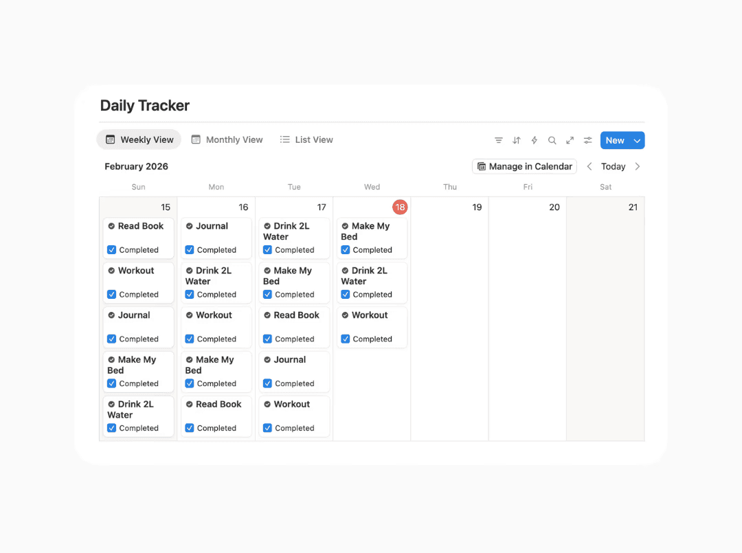 Notion habit tracker showing habit completion logs and tracking history