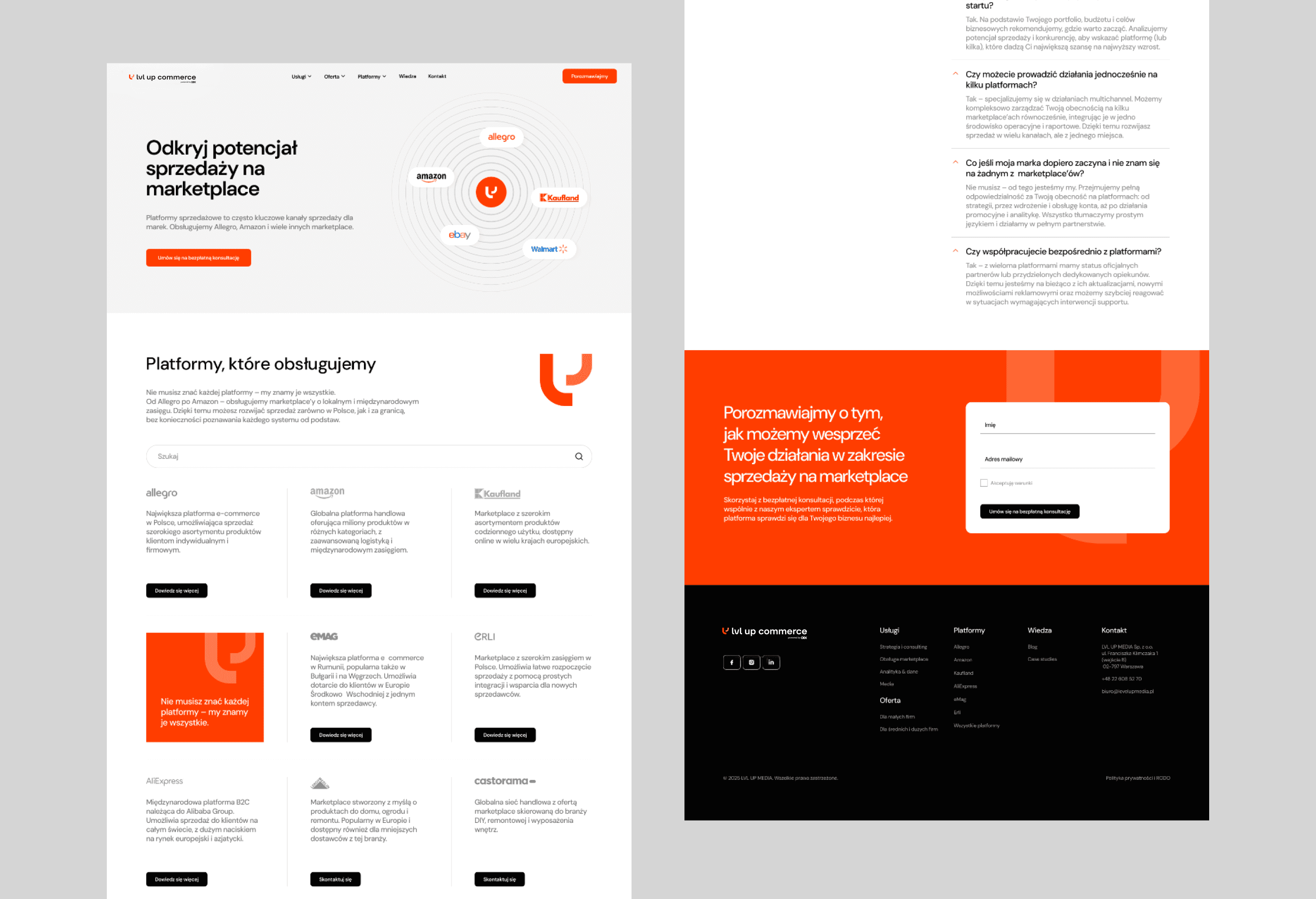 Final LVL UP Commerce website interface demonstrating cohesive visual identity, clear navigation, and professional design system.