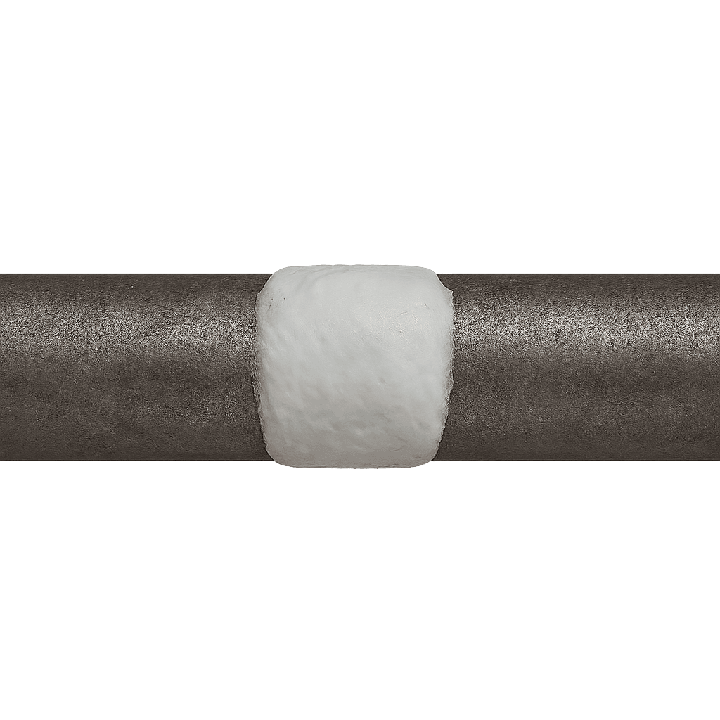 Aplicação da massa epóxi em cano de metal para reparar vazamento de água