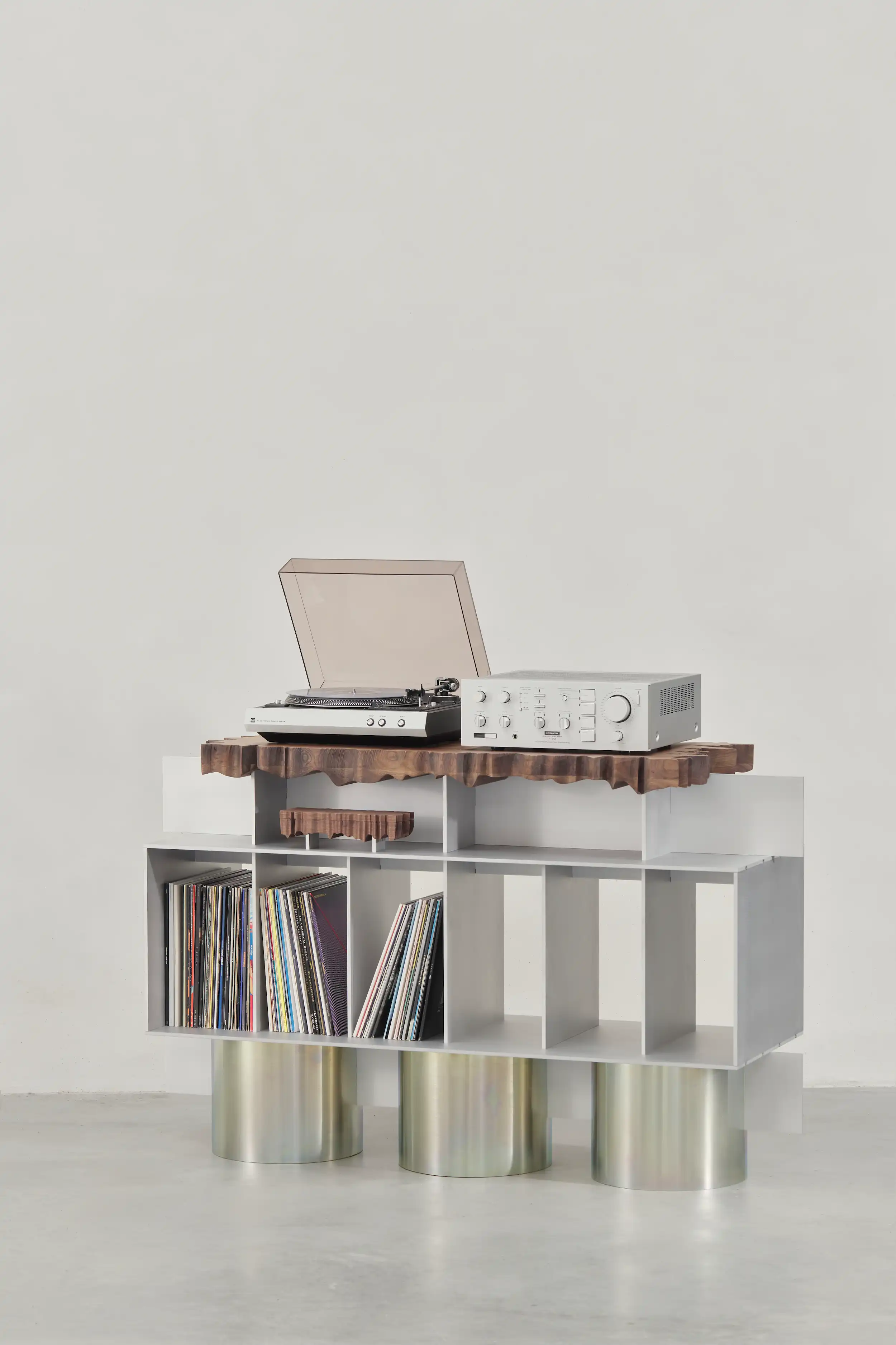 Audio Altar cabinet with solid wood top and organic shaped detail by Jiří Krejčiřík