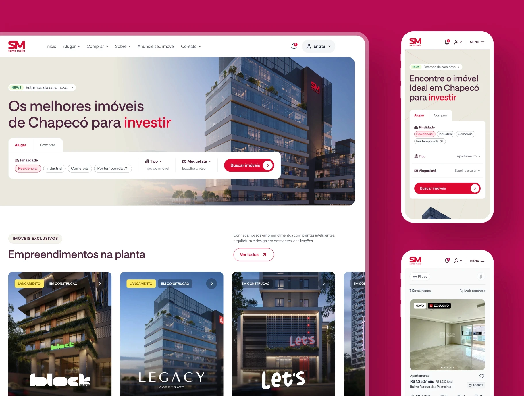 Projeto Santa Maria Imóveis - Site para imobiliária e incorporadora
