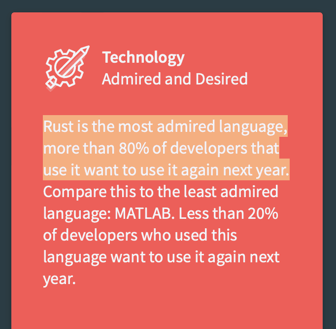 Rust most admiried language by stackoverflow survey 2023