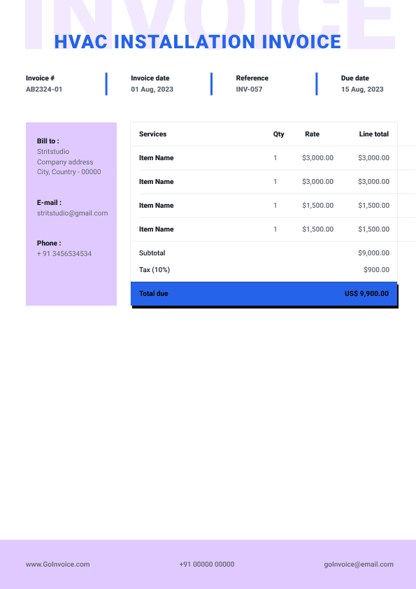 HVAC Installation Invoice