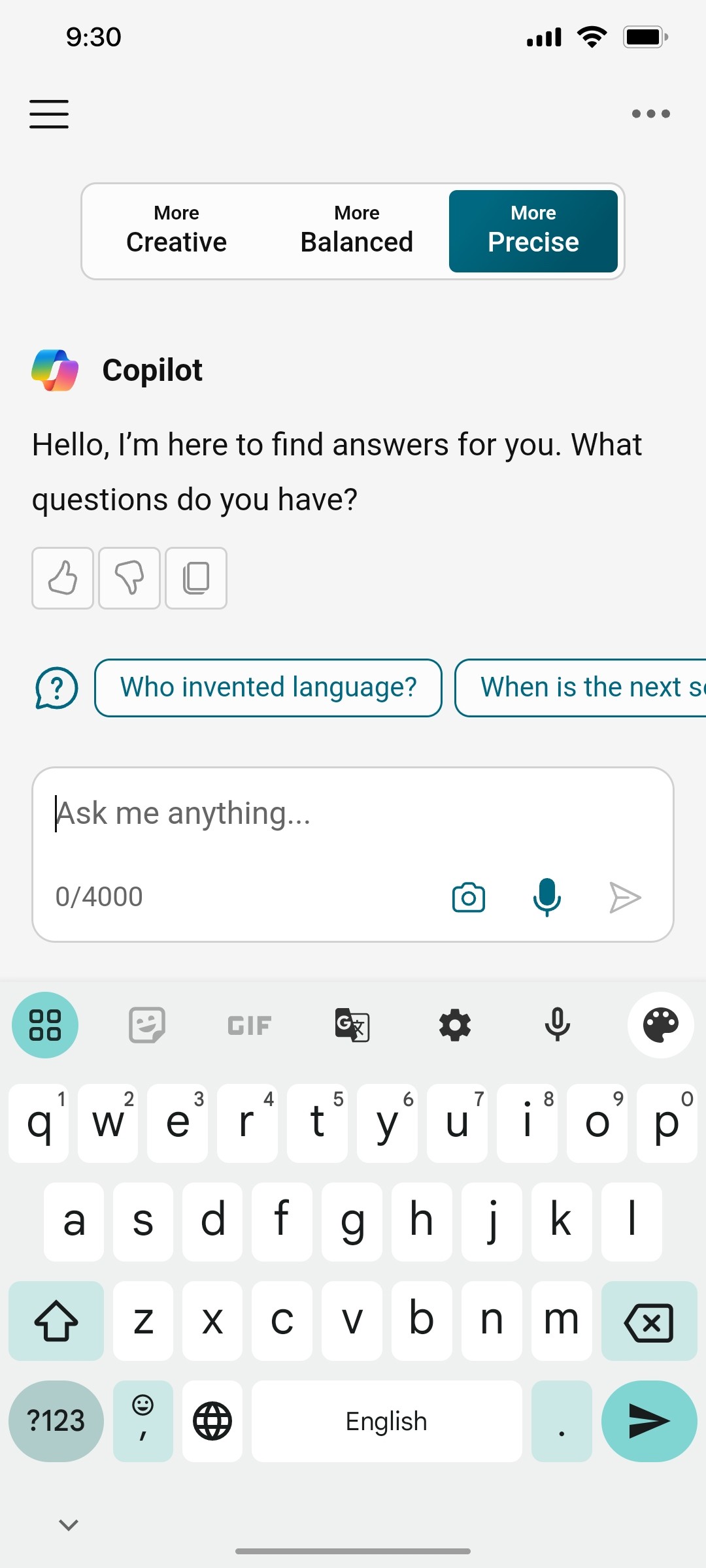 Microsoft copilot More Precise screen
