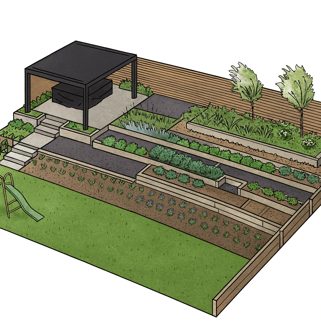 Garden design drawings and planting plan.