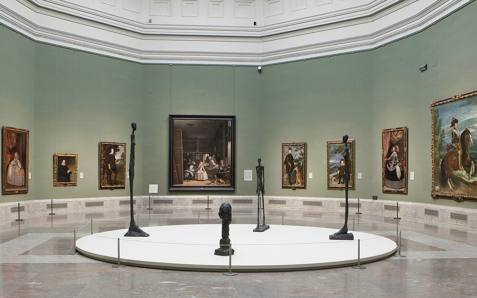 Prado Museum gallery with paintings and sculptures, Madrid.