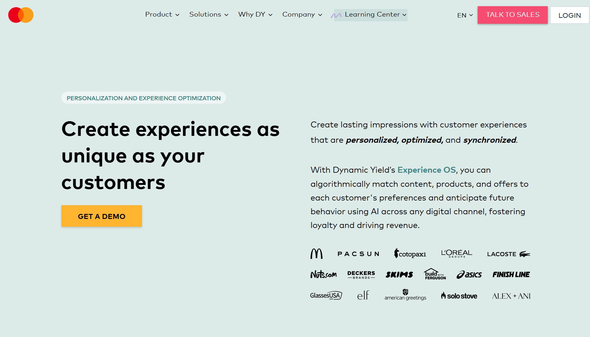 Dynamic Yield Homepage