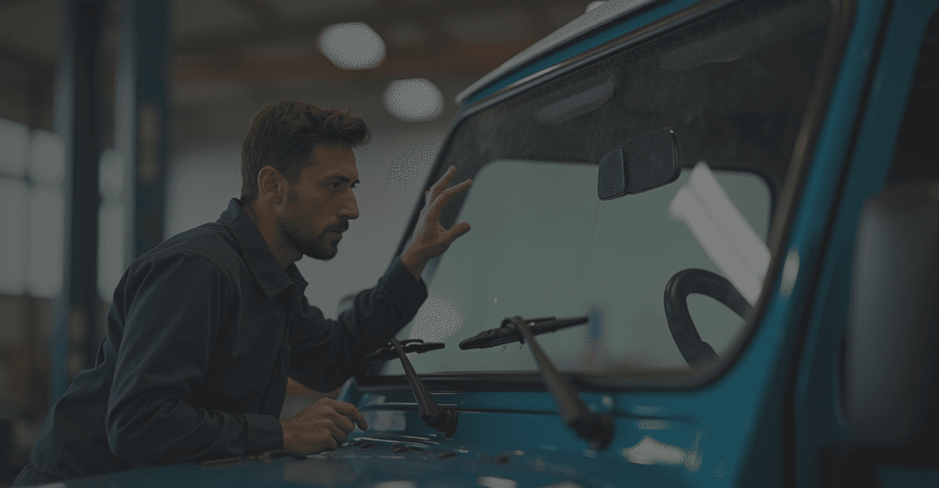 Image d'arrière plan du site web montrant un des experts de N'Glass qui remplace un pare-brise à domicile en Yvelines