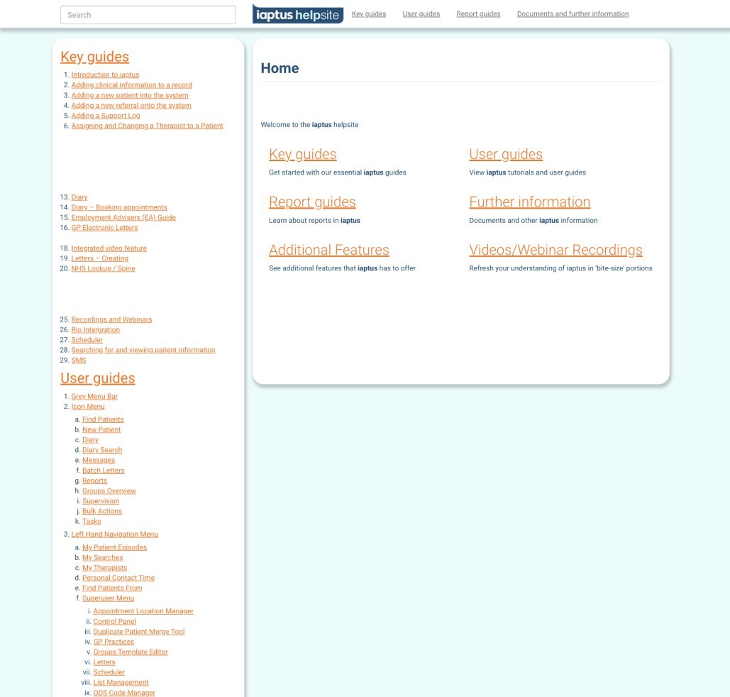 Old Help Centre homepage with cluttered navigation, a long list of links